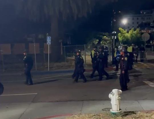 About 10 riot police descending on the park at night